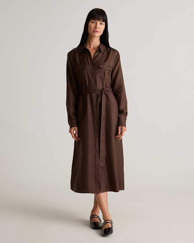 Hot Fudge 100% Silk Twill Utility Shirt Dress