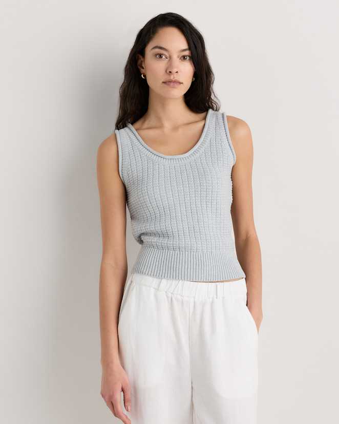 Heather Dove Grey 100% Organic Cotton Waffle Cropped Sweater Tank