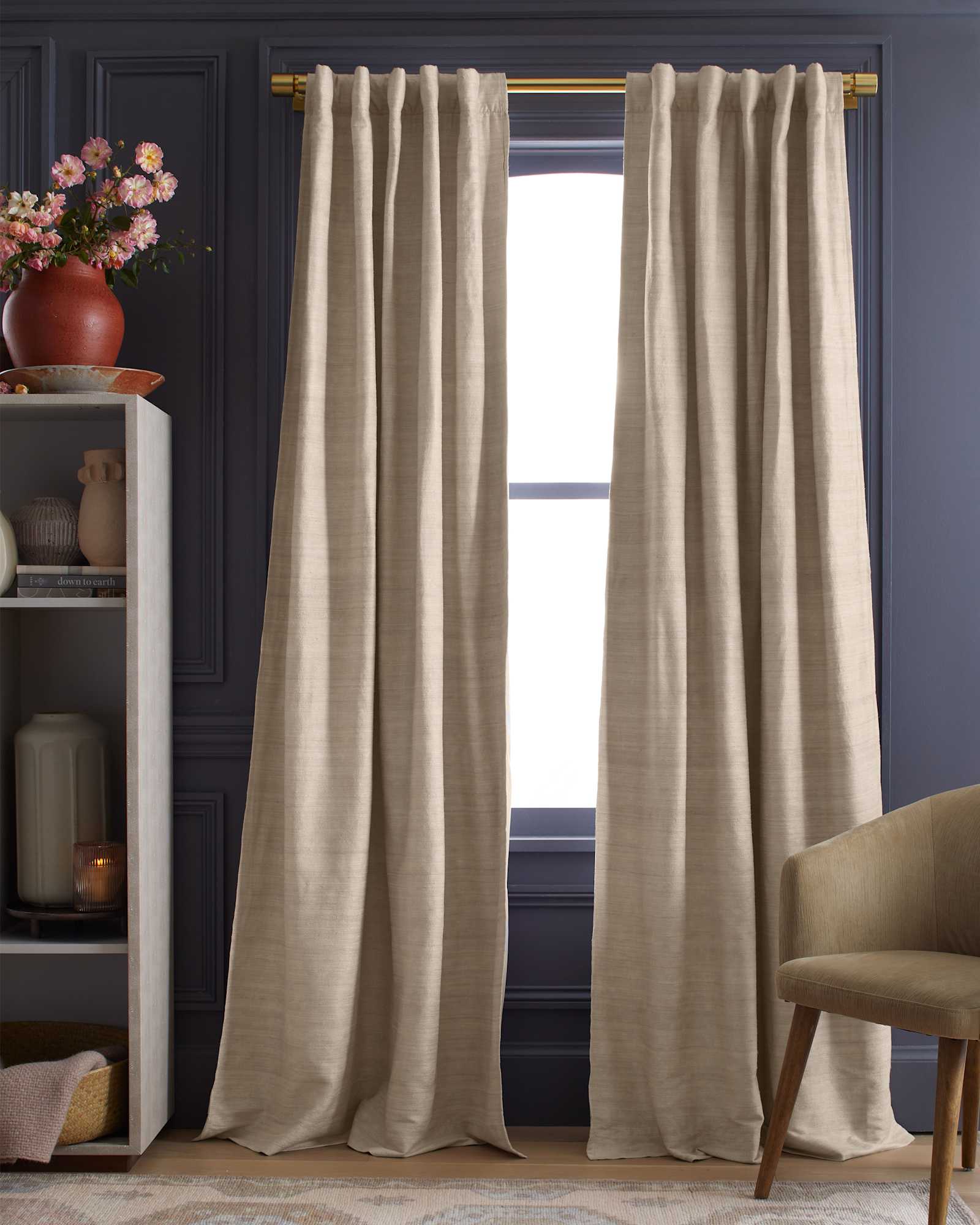 Sand Raw Silk Room Darkening Curtain - Single Panel