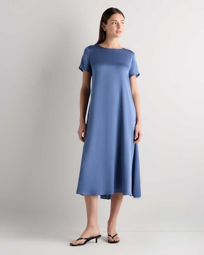 Moonstone Blue Washable Stretch Silk Voluminous Maxi Dress
