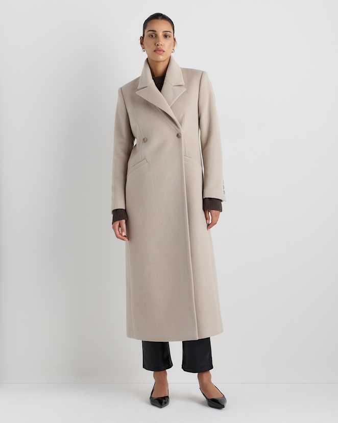Melange Sand Dune Wool Cashmere Tailored Long Coat