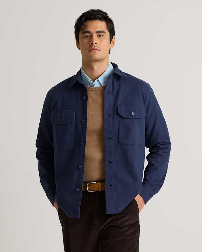 Navy Double-Brushed Stretch Overshirt Jacket