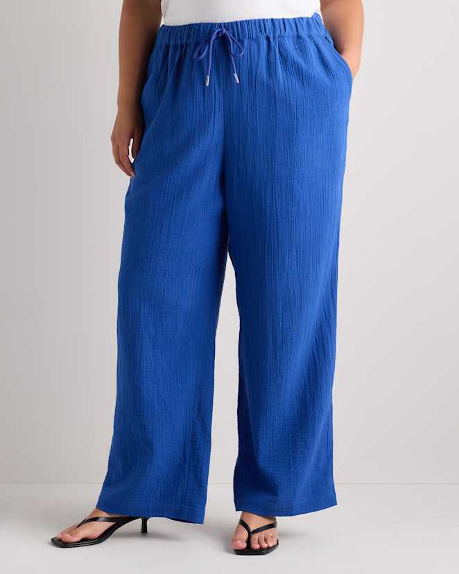Orchid Blue 100% Organic Cotton Gauze Straight Leg Pants