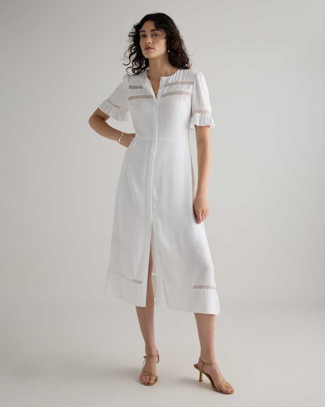 Ivory Lightweight Crepe Lace Inset Midi Dress