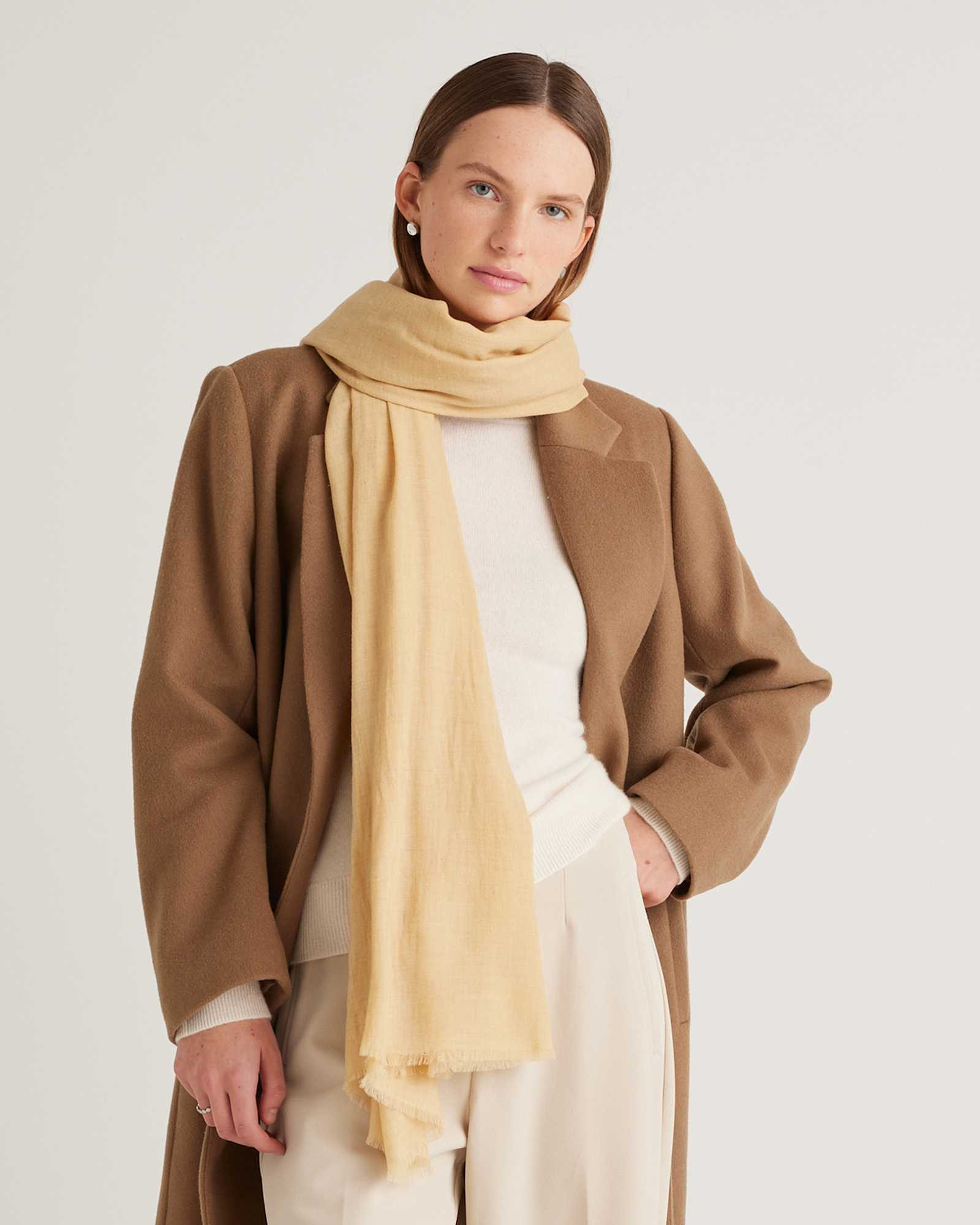 beige 100% Pashmina Wool Scarf