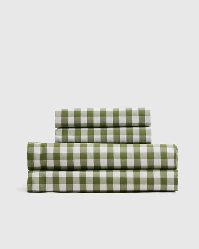 Olive Classic Organic Percale Gingham Sheet Set