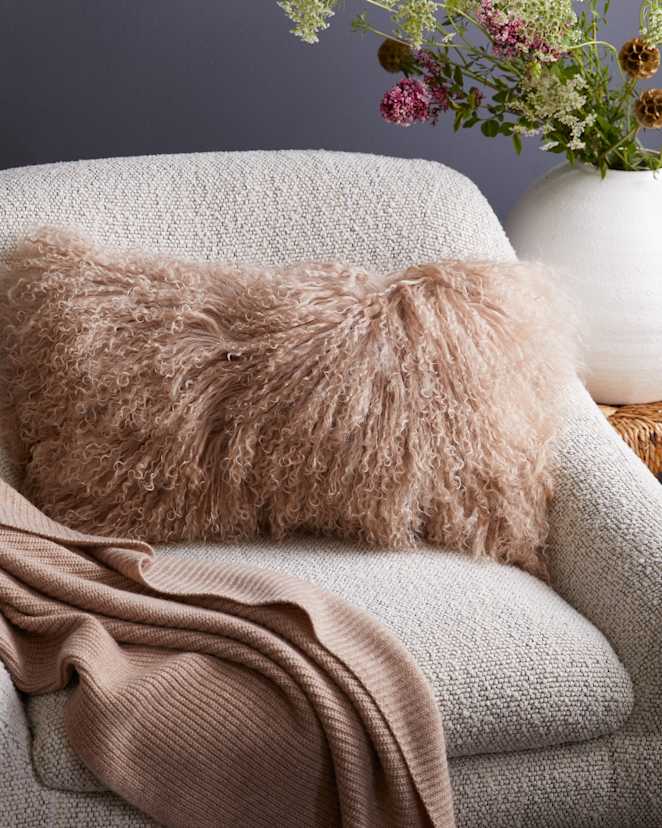 Khaki Luxe Mongolian Lamb Lumbar Pillow Cover