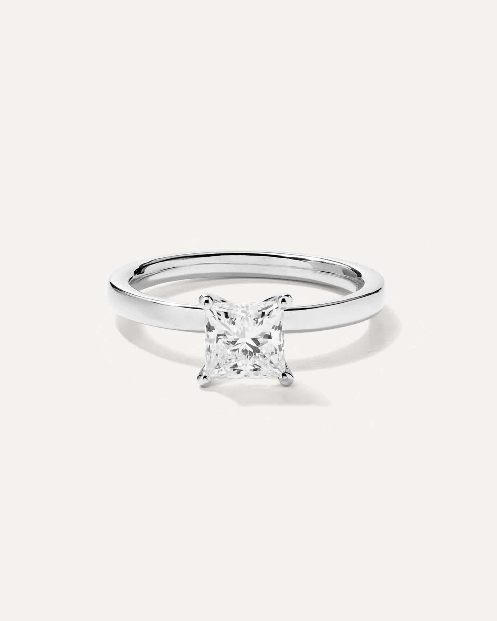 White Gold Lab Grown Diamond Princess Comfort Fit Engagement Ring - 1ct
