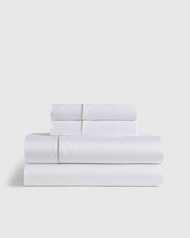 White/Sand Signature Giza Cotton Sateen Sheet Set