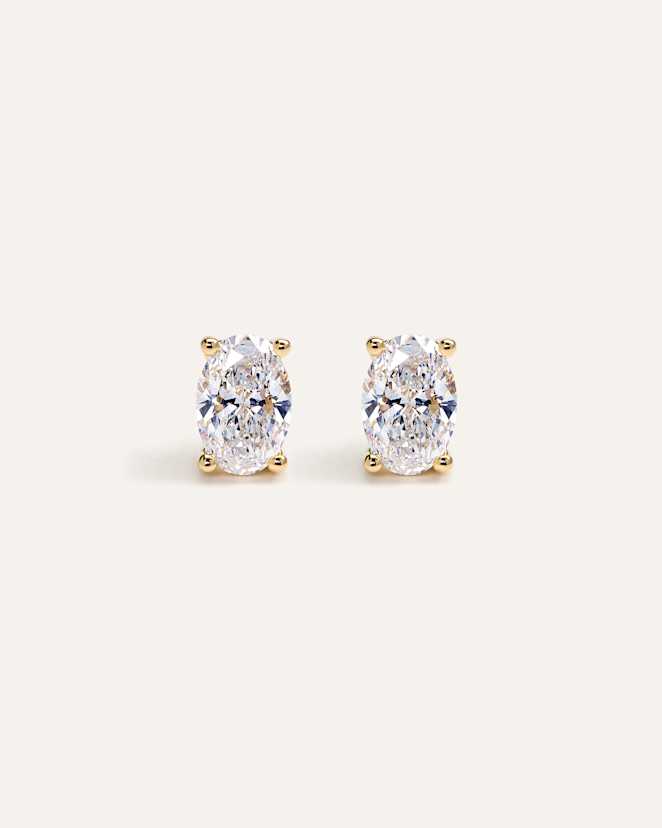 Yellow Gold Clous d'oreilles solitaires ovales en or 14 carats, diamants de laboratoire – 2 ct au total