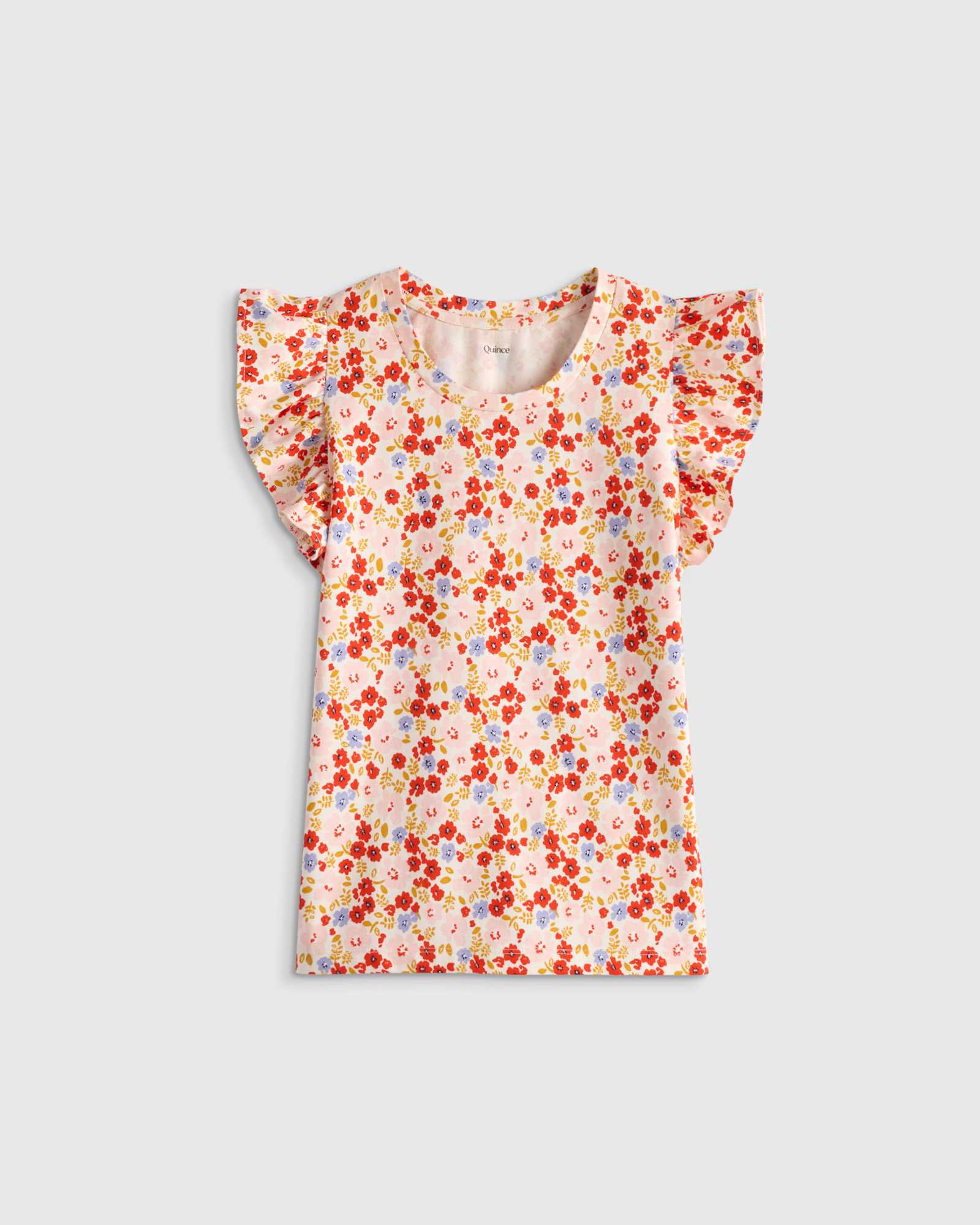 pink-poppy-floral Ruffle Sleeve Organic Cotton Top