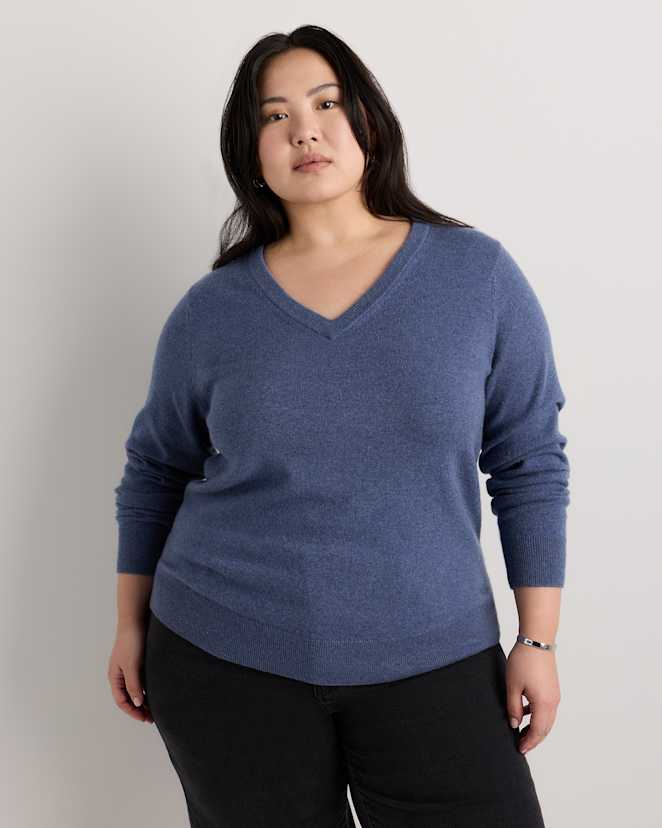 Heather Storm Blue Mongolian Cashmere V-Neck Sweater