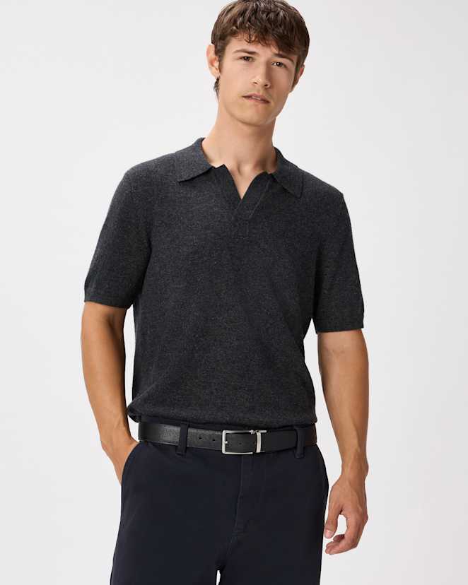 Charcoal 100% Mongolian Cashmere Johnny Collar Polo Sweater