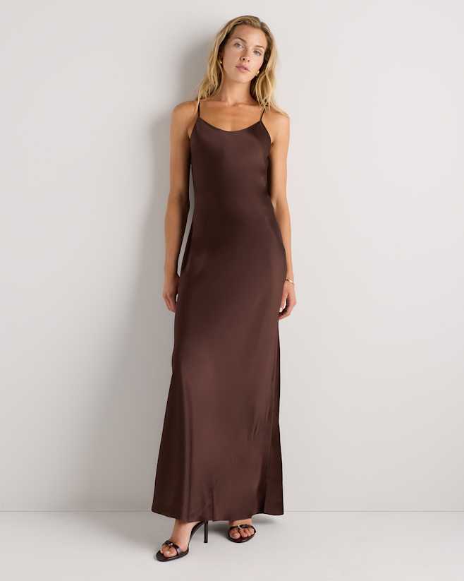 Hot Fudge 100% Washable Silk Maxi Slip Dress