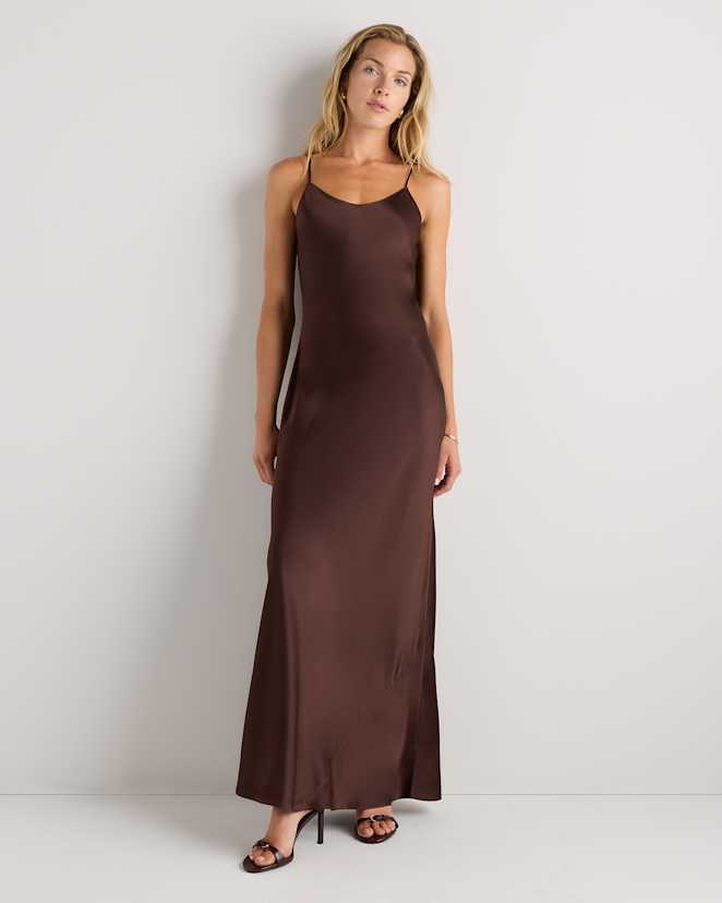 Hot Fudge 100% Washable Silk Maxi Slip Dress