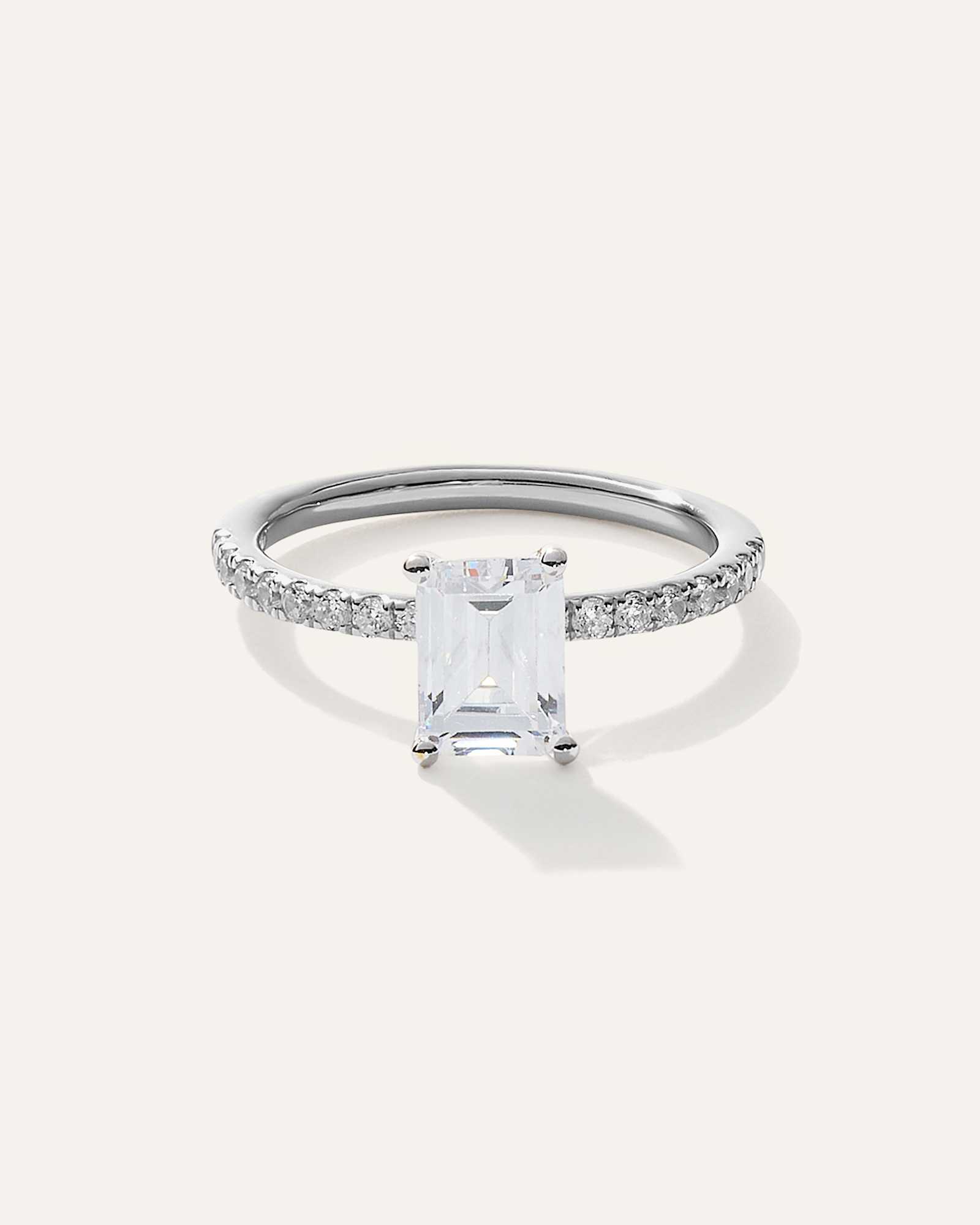 platinum Lab Grown Diamond Emerald Petite Pave Engagement Ring - 1.50ct