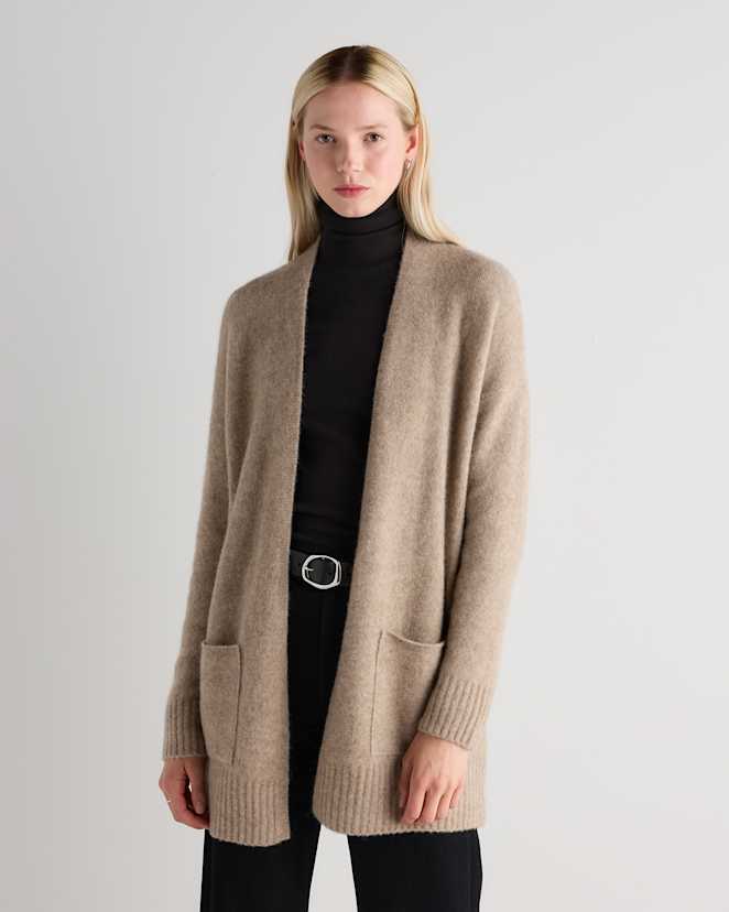 Doe Brown Cashmere Silk Boucle Open Cardigan