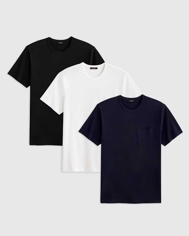 Bold Black 100% Pima Cotton Luxe Touch Pocket Tee 3 Pack Bundle