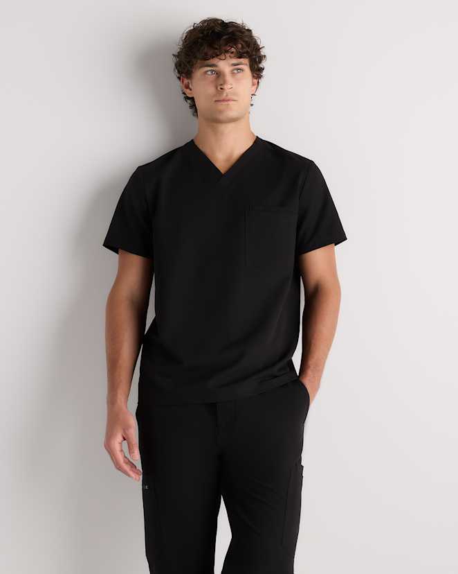 Bold Black AeraFlex 3-Pocket Scrub Top