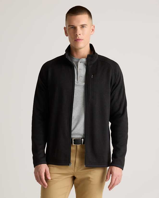 Black Sweater-Knit Fleece Full-Zip Jacket