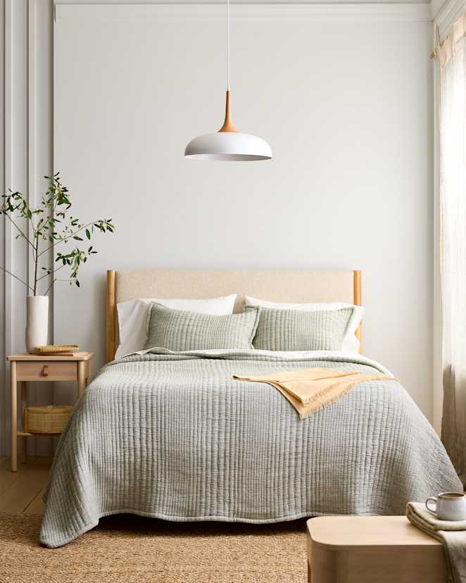 Green Organic Cotton Channel Stitch Coverlet Set