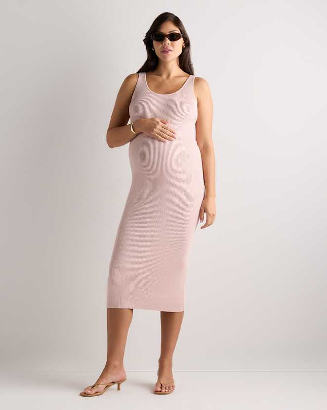 Sugar Stone Cotton Cashmere Maternity Fitted Midi Dress