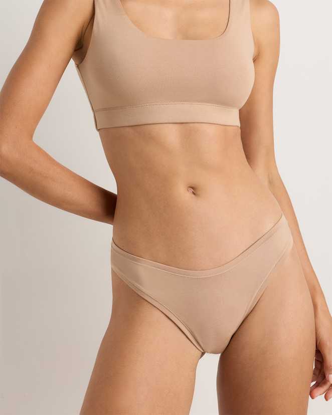 Sand/Soft White /Black Tanga échancré en coton biologique (ensemble de 6)