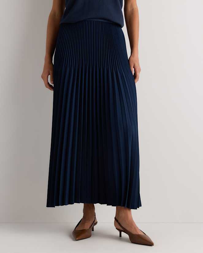 Riviera Navy Pleated Matte Midi Skirt