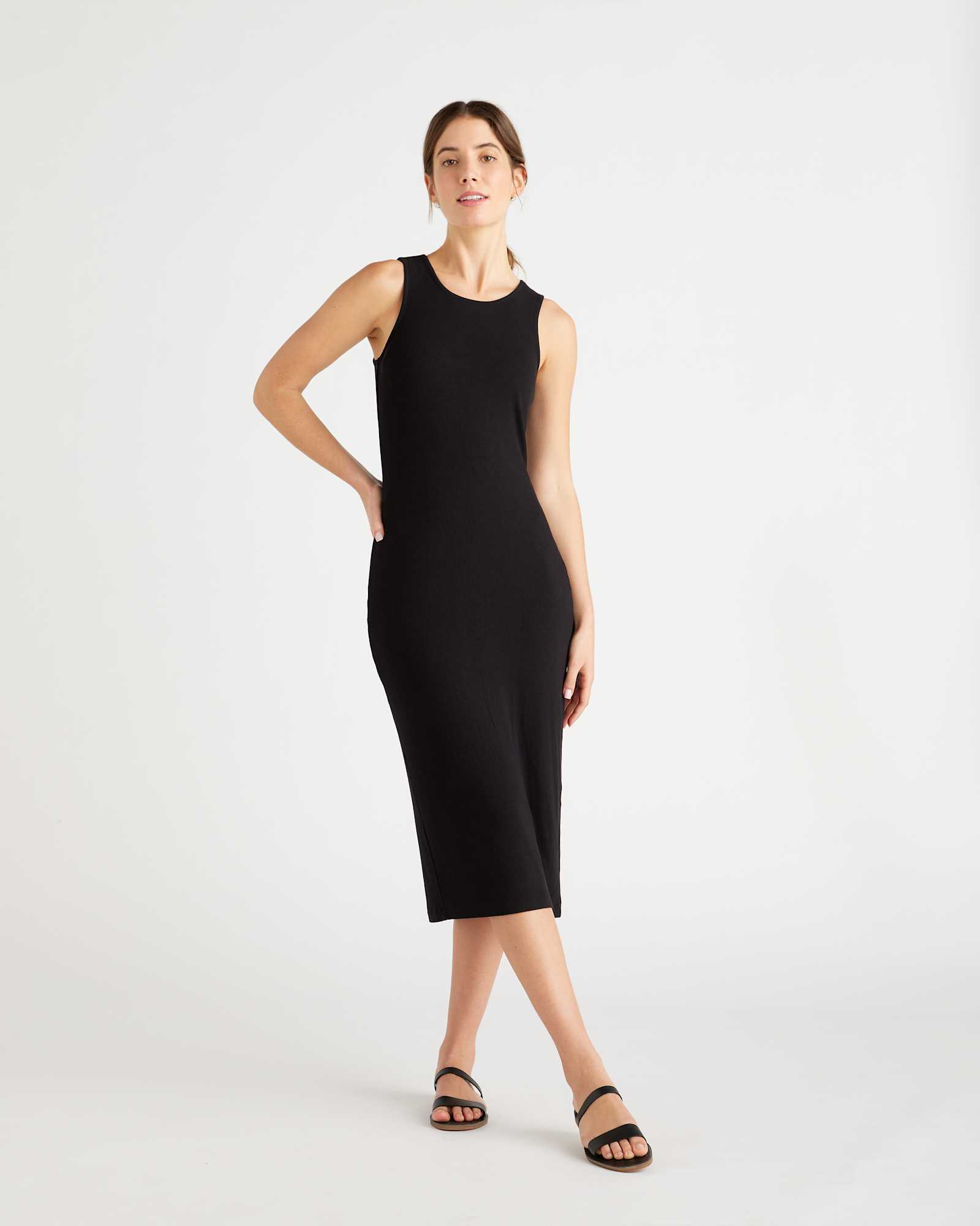 Black Tencel Rib Knit Sleeveless Dress