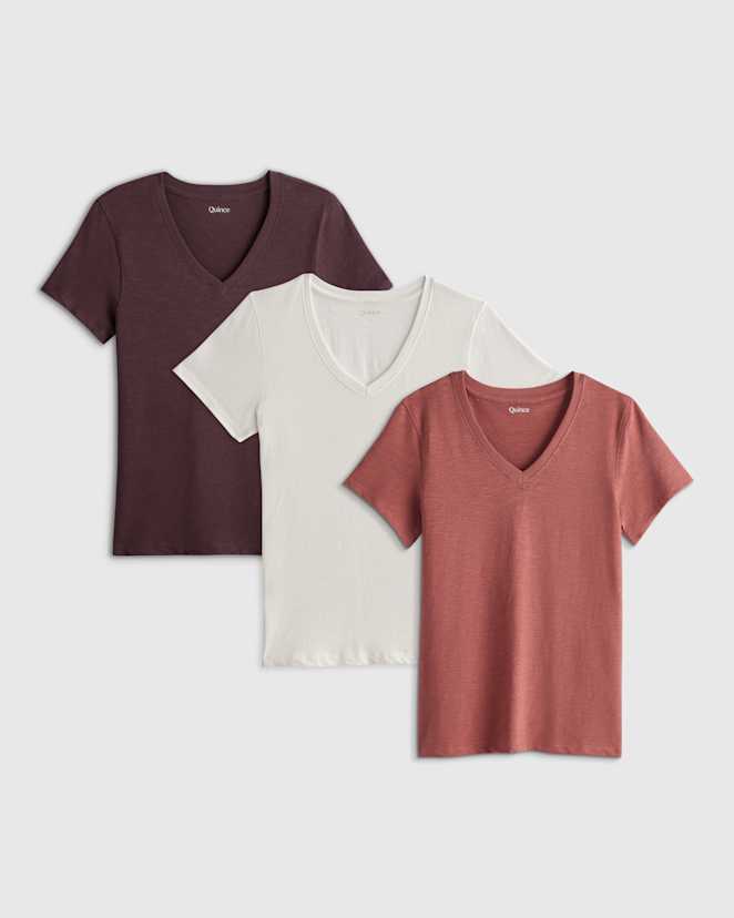 Dried Fig 100% Organic Cotton Slub V Neck Tee 3 Pack Bundle
