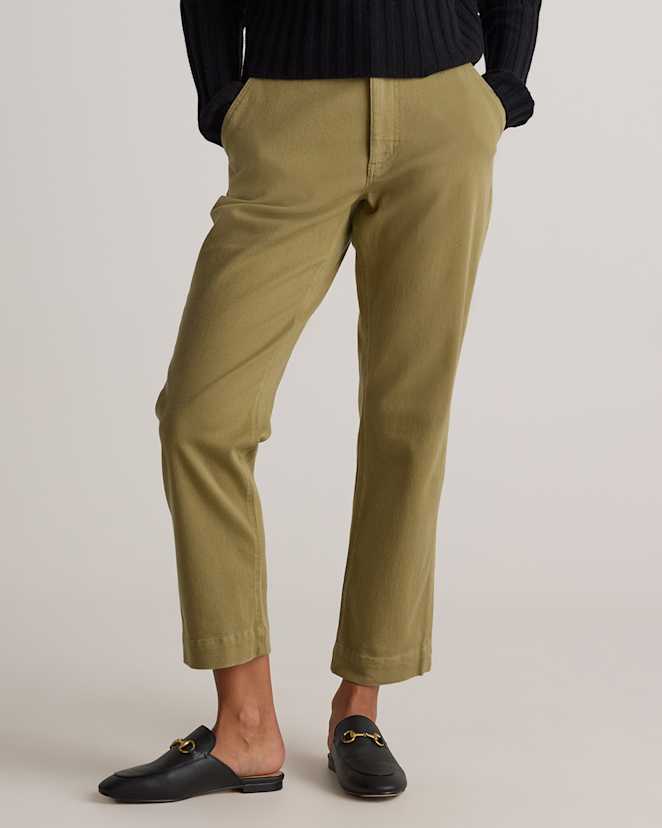 Olive Organic Stretch Cotton Twill Straight Leg Cropped Pants