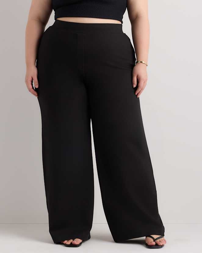 Black Ultra-Stretch Ponte Wide Leg Pants