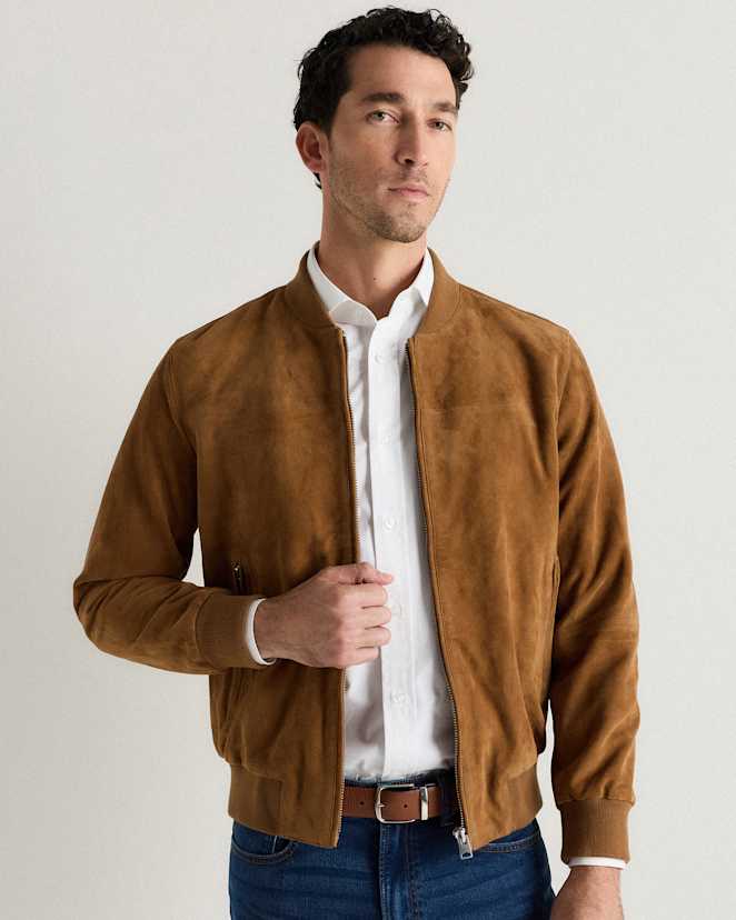 Cognac Brown 100% Suede Bomber Jacket