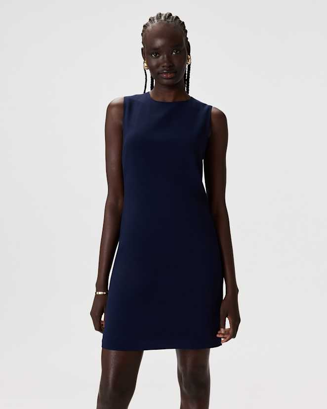 Navy Fluid Crepe Sleeveless Shift Dress