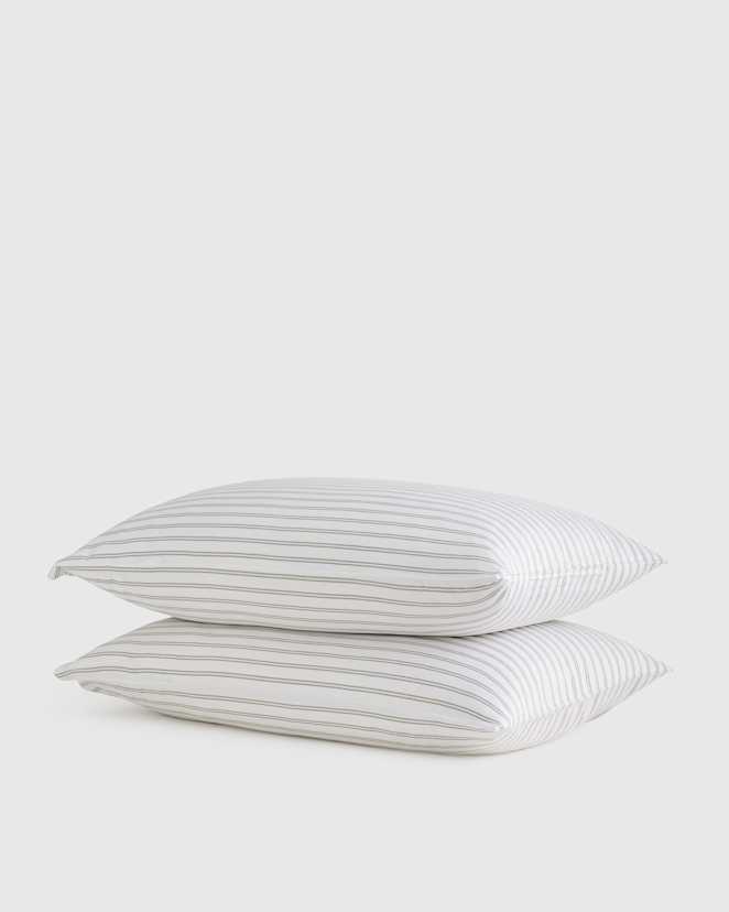 Double Stripe Sage Bamboo Pillowcase Set
