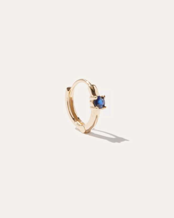 Blue Sapphire 14K Gold Gemstone Solo Mini Hoop