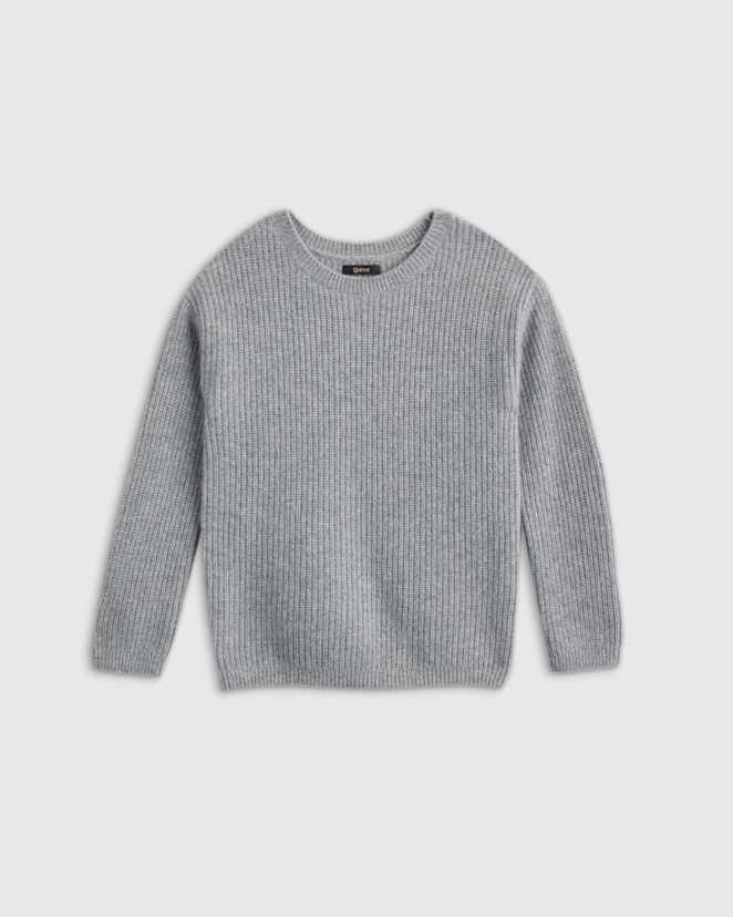 U-KID-17-HGRY 39994 Heather Grey Washable Cashmere Fisherman Tunic Sweater