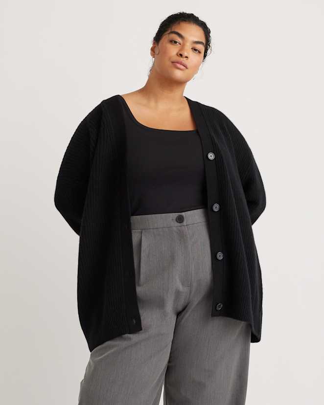 Black Mongolian Cashmere Oversized Boyfriend Cardigan Sweater