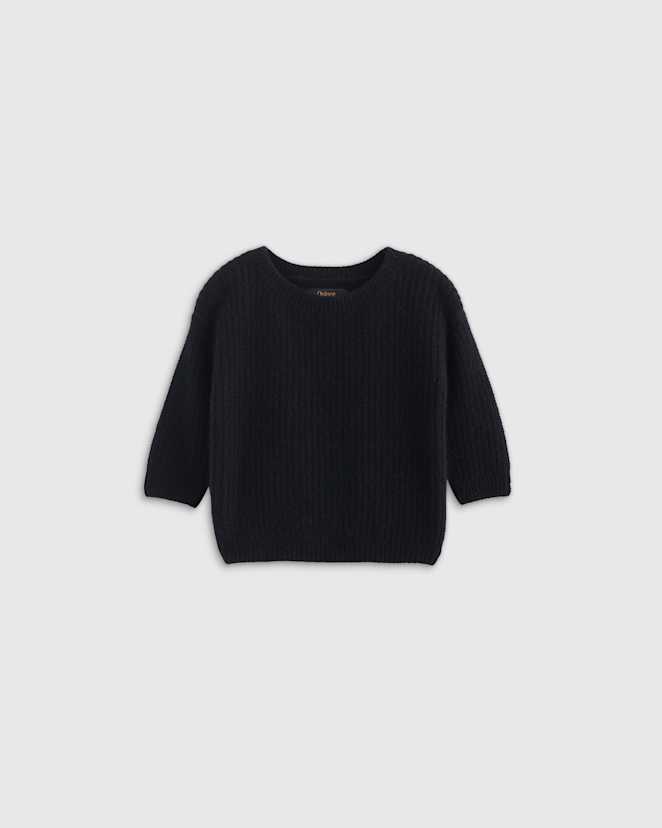 Black Washable Cashmere Fisherman Tunic Sweater