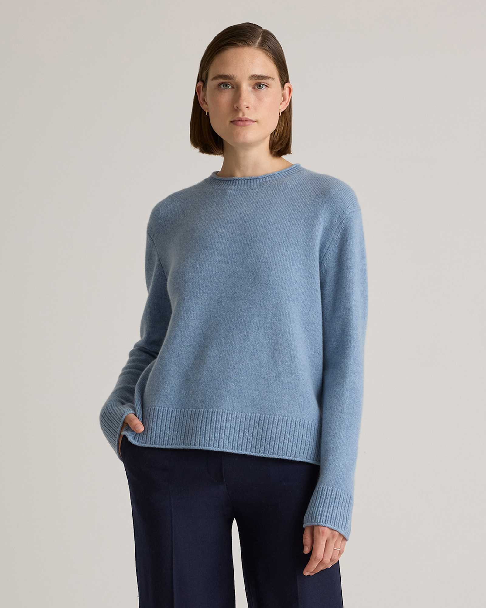 faded-denim Mongolian Cashmere Boxy Crewneck Sweater