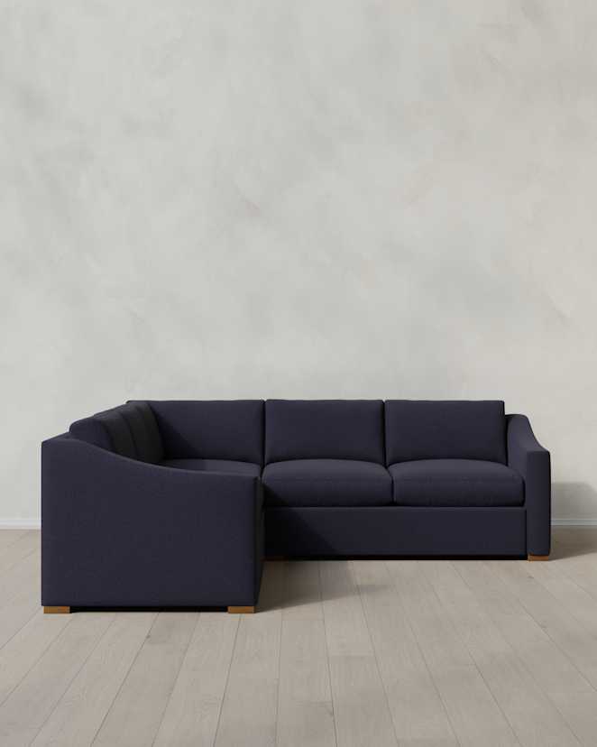 Navy Hollis Slope Arm L Sectional in Performance Basketweave