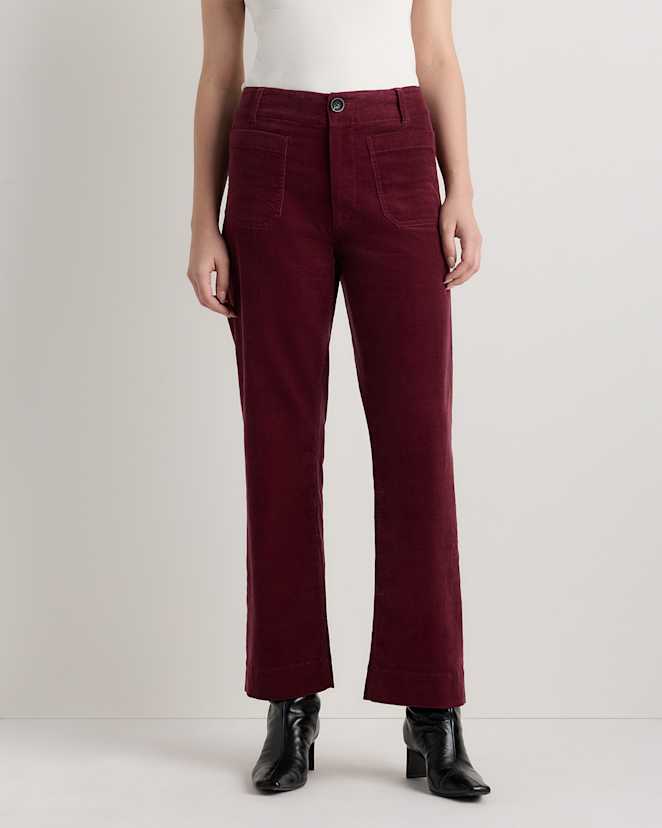 Barolo Burgundy Organic Stretch Corduroy Cropped Wide Leg Pants