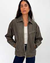 100- Leather Oversized Bomber Jacket Distressed Brown IH Model 4x5 Thumbnail
