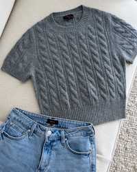 Mongolian Cashmere Shrunken Cable Tee - PDP Video Thumbnail (Heather Grey, 4x5)