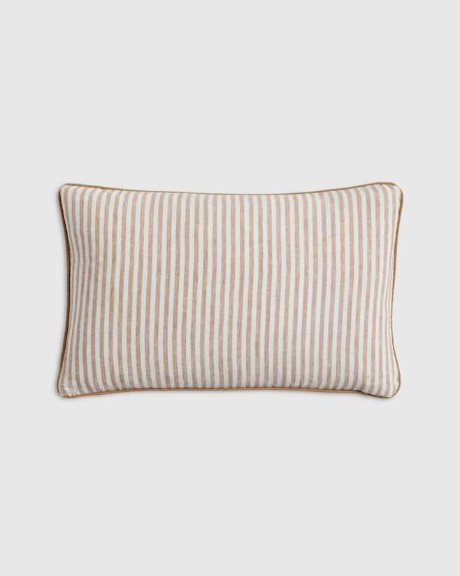 Latte/White Stripe Piped Linen Stripe Pillow Cover