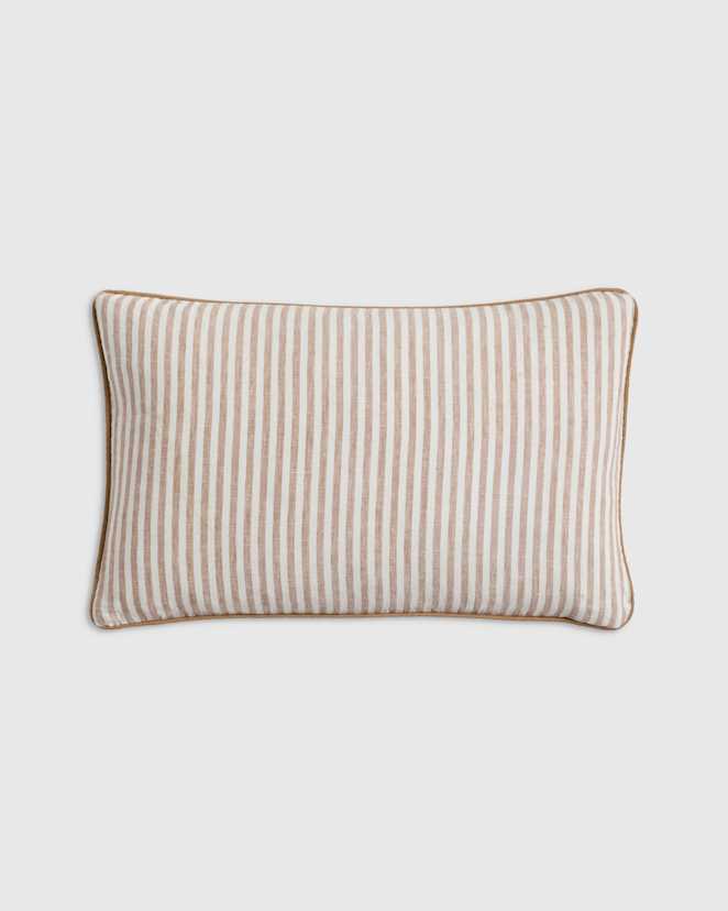 Latte/White Stripe Piped Linen Stripe Pillow Cover