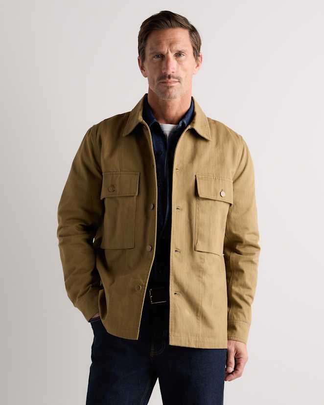 Washed Khaki 100% Organic Herringbone Twill Shirt Jacket