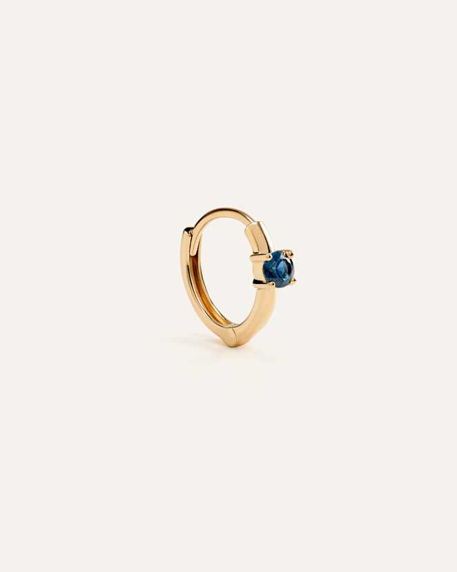 Blue Sapphire 14K Gold Gemstone Tiny Huggie - Single