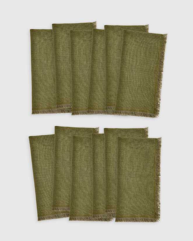 Olive European Linen Fringe Napkins (Set of 12)