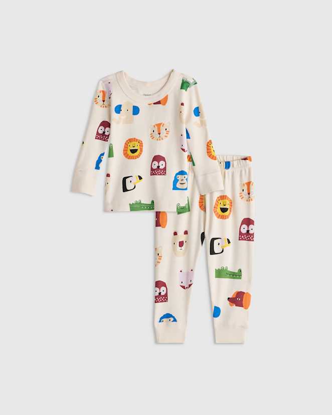 Animal Faces 100% Organic Cotton Long Sleeve and Pant Pajama Set